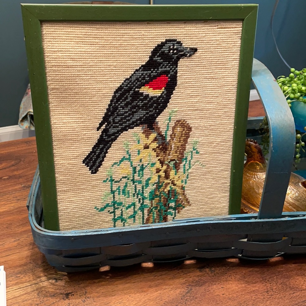 Stitched bird wall decor